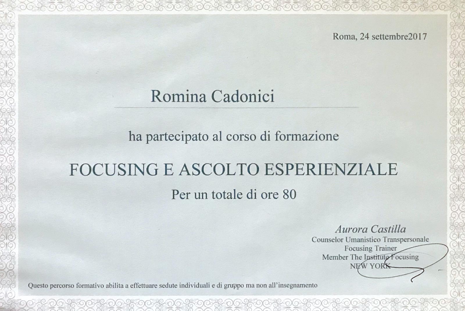 Formazione Focusing Romina Cadonici Aurora Castilla